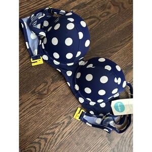 Boden Navy White Polka Dot Underwired Bikini Top 34D WB079 Yellow Hardware NEW